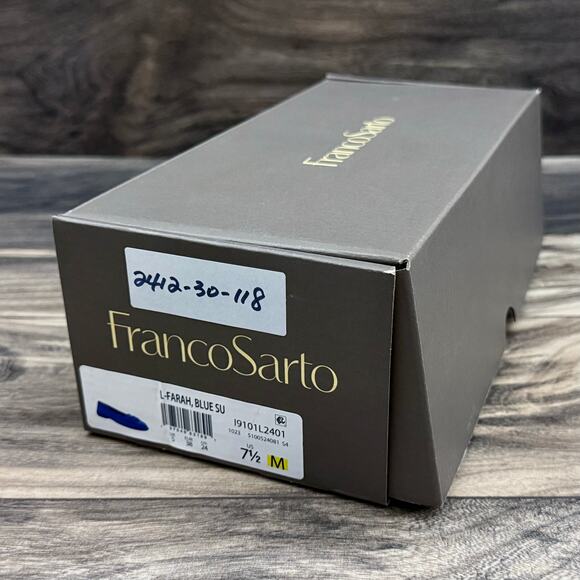 NIB Franco Sarto 7.5M Farah Blue Suede Chain Loafer Flats - Picture 13 of 13